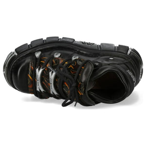Damskie New Rock M-106N-C86 Czarne skórzane botki za kostkę na platformie w płomienie - New Rock - 5