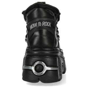 Damskie New Rock M-106N-C86 Czarne skórzane botki za kostkę na platformie w płomienie - New Rock - 6