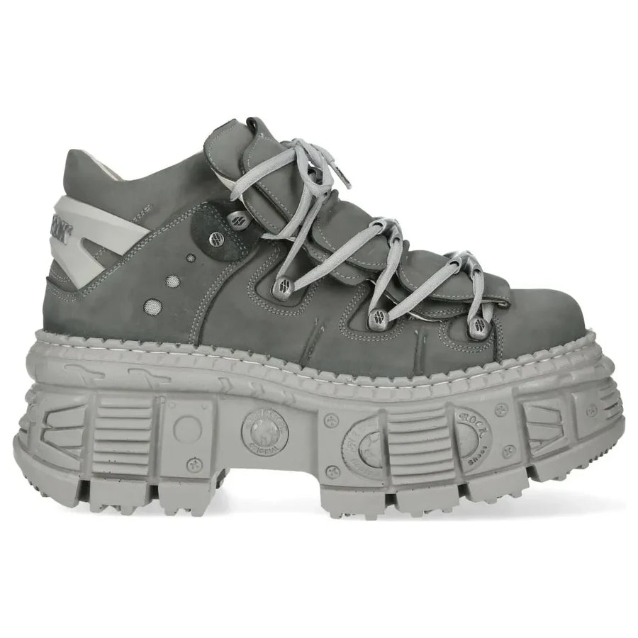 Women's New Rock M-106WALL-C63 Grey Leather Urban Gothic Ankle Boots - New Rock - 1