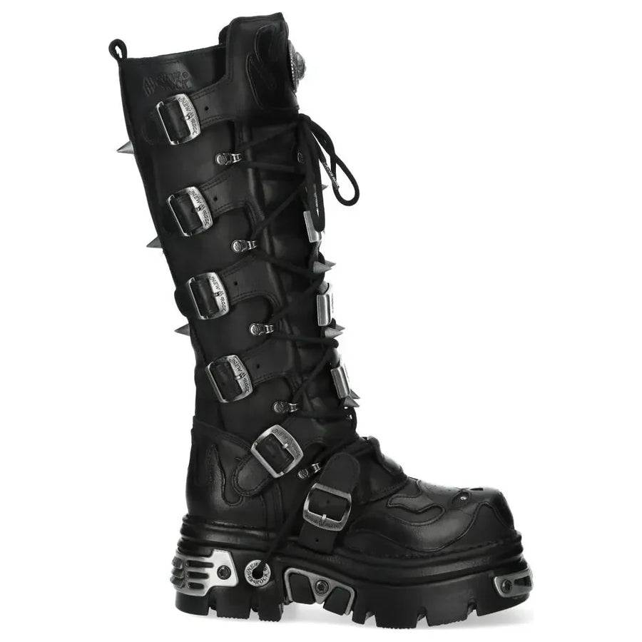 Women's New Rock M-161-C10 Knee High Black Leather Gothic Boots - New Rock - 1