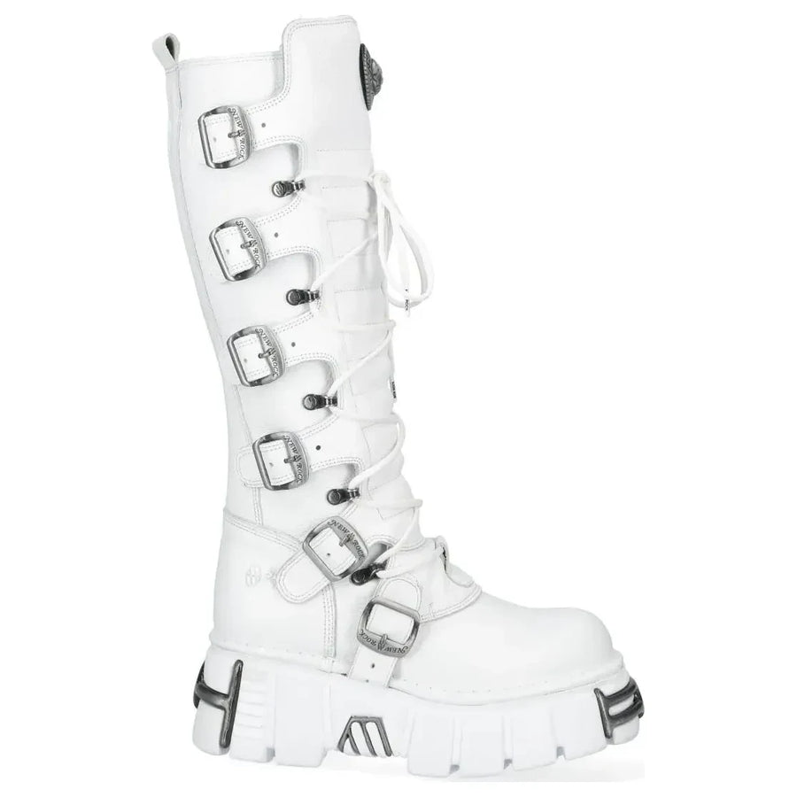 Stivali gotici bianchi in pelle al ginocchio New Rock M-272-C69 - New Rock - 1