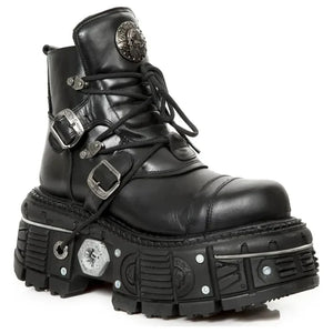 Damskie New Rock M-TANK007-S1 czarne skórzane buty za kostkę na platformie - New Rock - 1