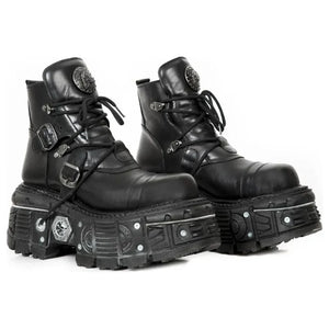 Damskie New Rock M-TANK007-S1 czarne skórzane buty za kostkę na platformie - New Rock - 2