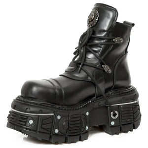 Damskie New Rock M-TANK007-S1 czarne skórzane buty za kostkę na platformie - New Rock - 4