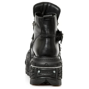 Damskie New Rock M-TANK007-S1 czarne skórzane buty za kostkę na platformie - New Rock - 5