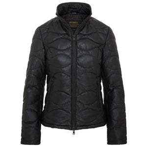 Women's Puffer Quilted Mid Length Leather Jacket - Black - Infinity Leather - 2