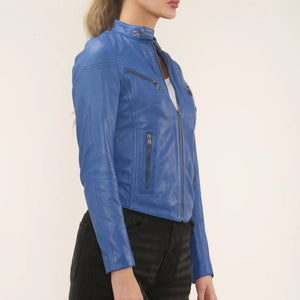 Damen Echtleder Klassische Racer Stil Bikerjacke - Blau - Infinity Leather - 6