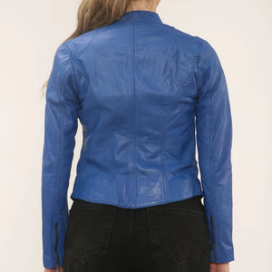 Damen Echtleder Klassische Racer Stil Bikerjacke - Blau - Infinity Leather - 7