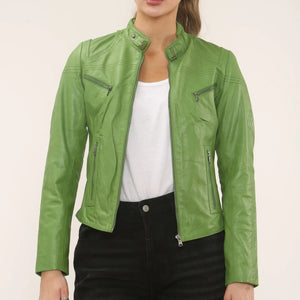 Damen Echtleder Klassische Racer Stil Bikerjacke - Grün - Infinity Leather - 24