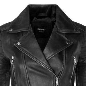 Women's Real Leather Short Cropped Length Biker Jacket - Black - Infinity Leather - 3