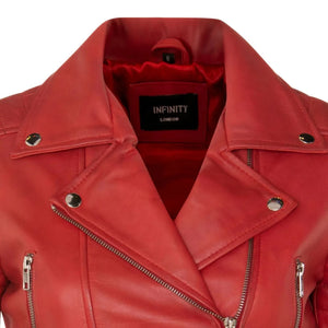 Women's Real Leather Short Cropped Length Biker Jacket - Red - Infinity Leather - 31