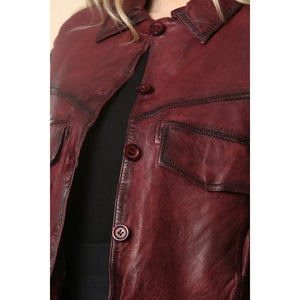 Women's Retro Classic Collar Biker Leather Jacket - Red - Infinity Leather - 17