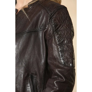 Women's Retro Quilted Leather Biker Jacket - Brown - Infinity Leather - 10