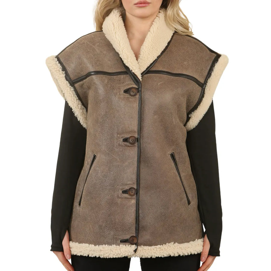 Damen Rustikaler Brauner Schaffell-Leder-Gilet - Infinity Leather - 1