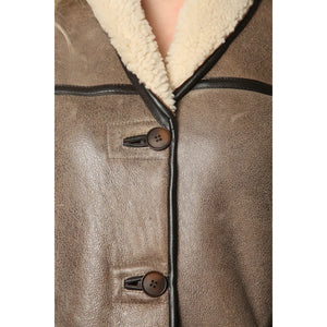 Women's Rustic Brown Shearling Leather Gilet - Infinity Leather - 3