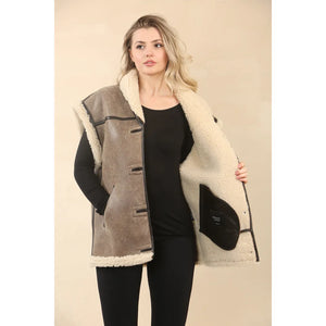 Women's Rustic Brown Shearling Leather Gilet - Infinity Leather - 4