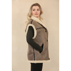 Women's Rustic Brown Shearling Leather Gilet - Infinity Leather - 5