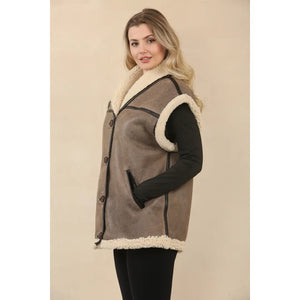 Women's Rustic Brown Shearling Leather Gilet - Infinity Leather - 6