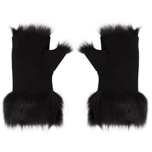 Guanti senza dita da donna in pelle scamosciata foderati in montone - Nero - Infinity Leather - 18
