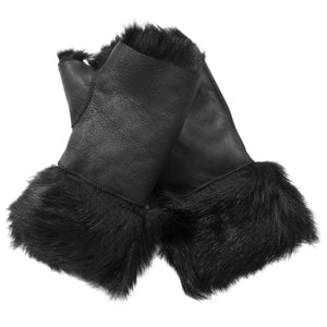 Guanti senza dita da donna in pelle scamosciata foderati in montone - Pelle Nera - Infinity Leather - 26