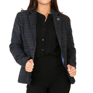 Women's Tweed Check Waistcoat Blazer Blue Suit - TruClothing.com - 1