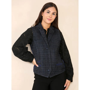 Women's Tweed Check Waistcoat Blazer Blue Suit - TruClothing.com - 10