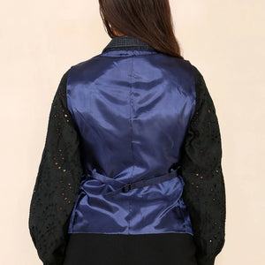 Women's Tweed Check Waistcoat Blazer Blue Suit - TruClothing.com - 13