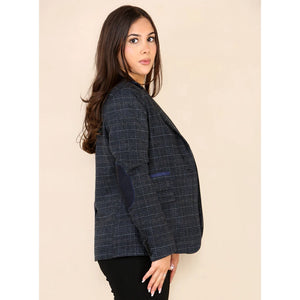 Women's Tweed Check Waistcoat Blazer Blue Suit - TruClothing.com - 4