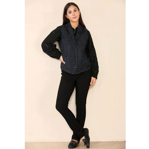 Women's Tweed Check Waistcoat Blazer Blue Suit - TruClothing.com - 9