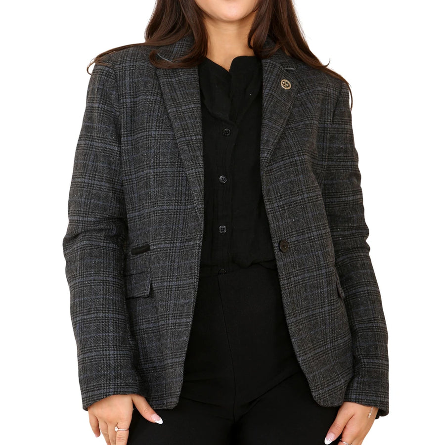 Women's Tweed Check Waistcoat Blazer Grey Suit - TruClothing.com - 1