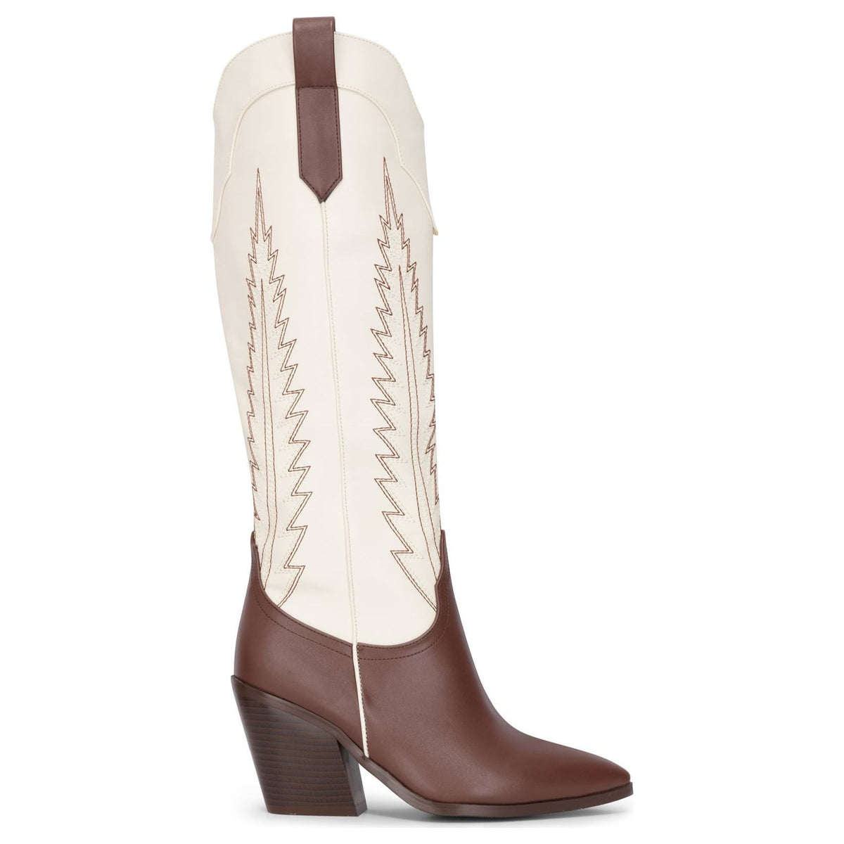 Damen kniehohe zweifarbige braun-creme Cowboystiefel aus veganem Leder Western - TruClothing.com - 1