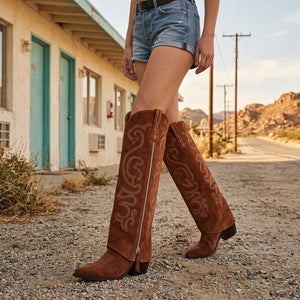 Botas de mujer ante vegano vaqueras caña alta holgadas marrón - TruClothing.com - 2