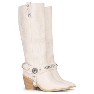Cizme de Cowboy Femei Albe din Piele Vegană Western Până la Genunchi Brodate - TruClothing.com - 3