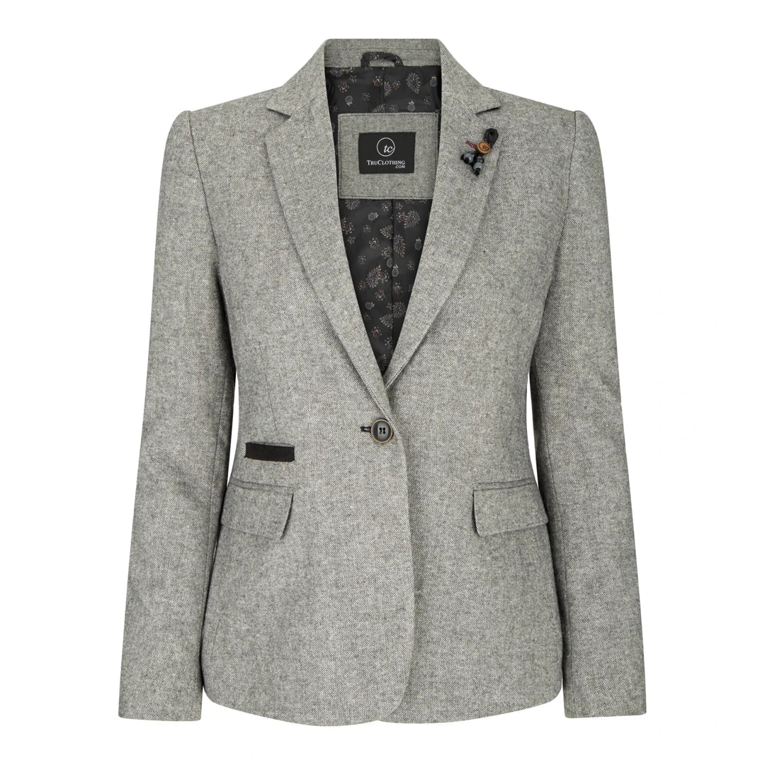 wsn03 - Szara tweedowa marynarka i kamizelka damska z łatami na łokciach - TruClothing.com - 1
