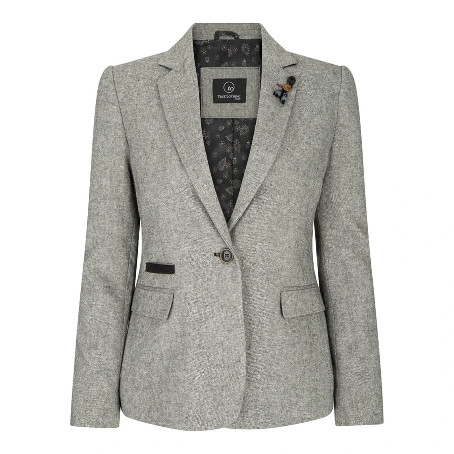 wsn03 - Szara tweedowa marynarka i kamizelka damska z łatami na łokciach - TruClothing.com - 1