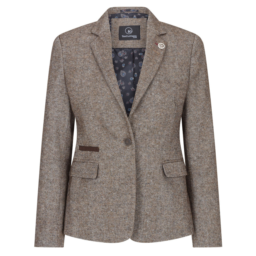 Bléiser y chaleco de tweed con parche en el codo en color bronce estilo Blinders de los años 20 para mujer - TruClothing.com - 1