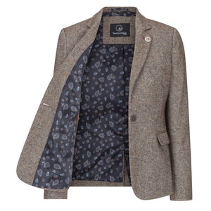 Bléiser y chaleco de tweed con parche en el codo en color bronce estilo Blinders de los años 20 para mujer - TruClothing.com - 2