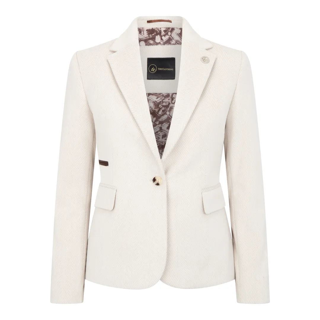 WSN15 - Women's Cream Wool Blend Tweed Blazer Waistcoat - TruClothing.com - 1
