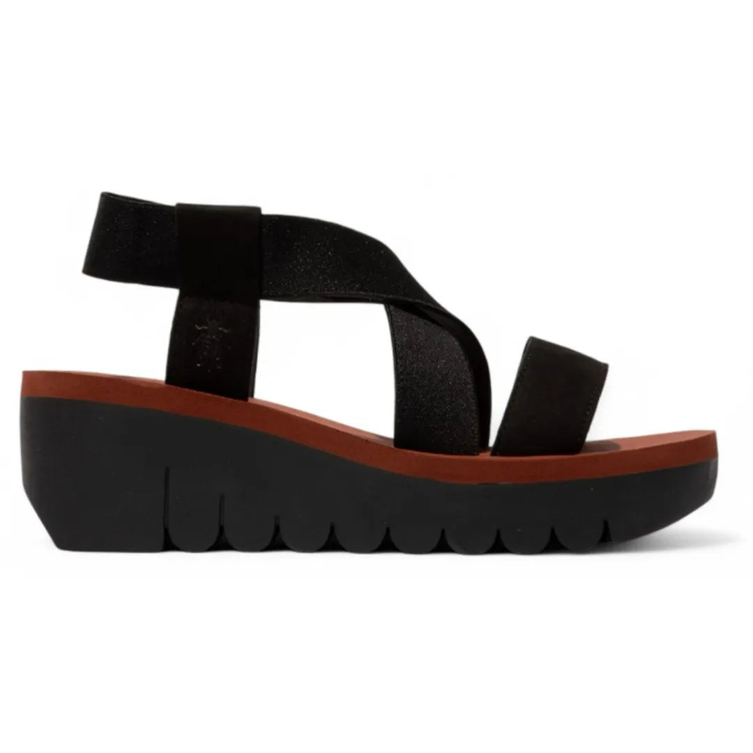 YABI922FLY - Women's Wedge Heel Leather Sandals - Black - Fly London - 1