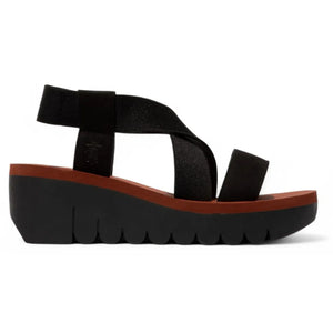 YABI922FLY - Women's Wedge Heel Leather Sandals - Black - Fly London - 1