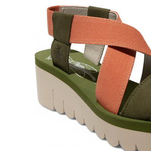 YABI922FLY - Women's Wedge Heel Leather Sandals - Green - Fly London - 8