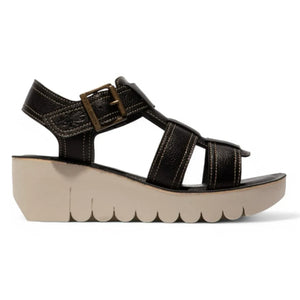 YUDD236FLY - Women's Wedge Heel Leather Sandals - Black - Fly London - 1