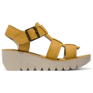 YUDD236FLY - Women's Wedge Heel Leather Sandals - Yellow - Fly London - 5