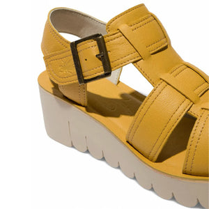 YUDD236FLY - Women's Wedge Heel Leather Sandals - Yellow - Fly London - 8