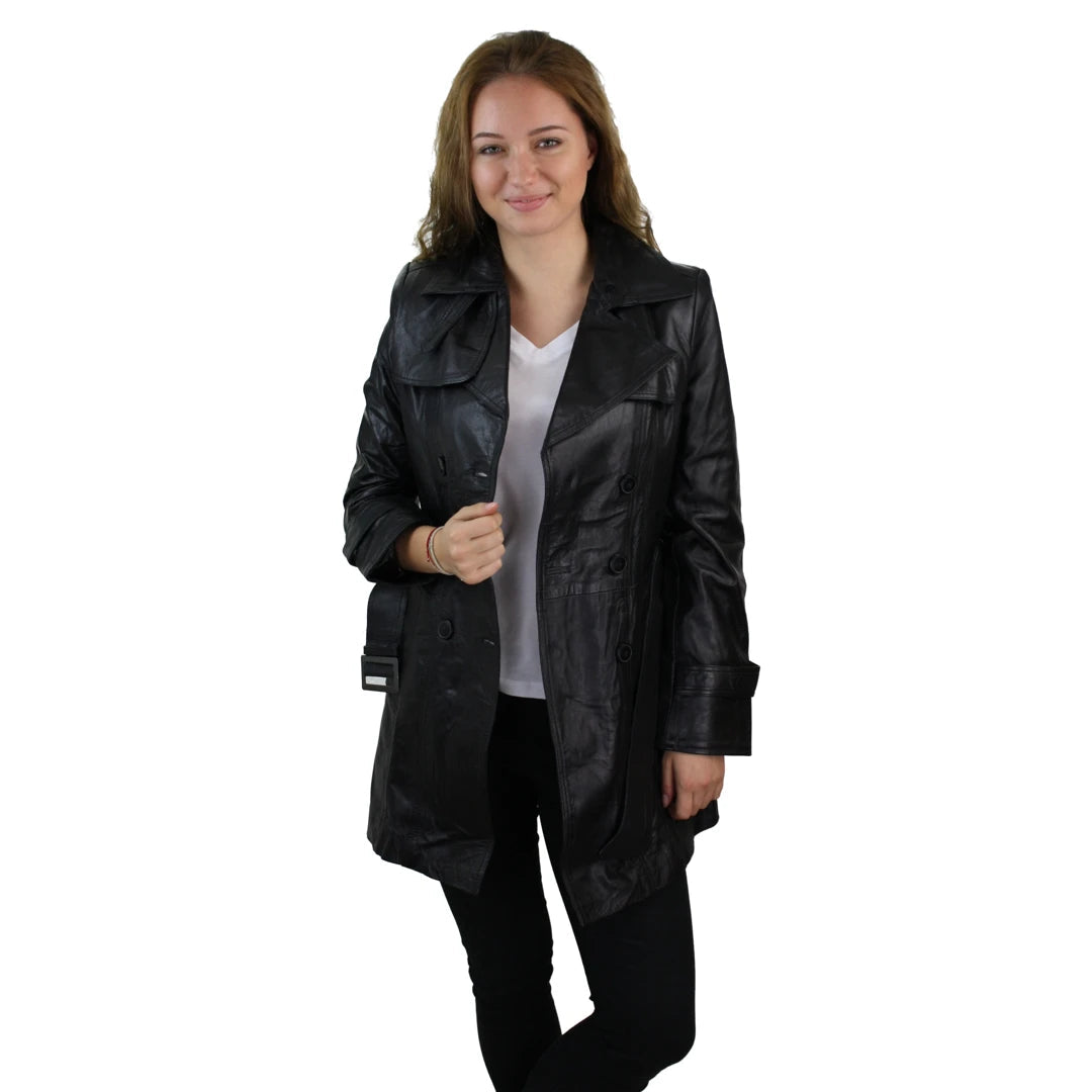 Women s Mid Length Black Leather Blazer TruClothing