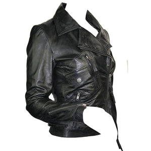 100 % Damen-Lederjacke kurz geschnitten Bikers Black Rock - Schwarz - Aviatrix - 22