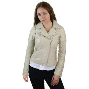 100 % Damen-Lederjacke kurz geschnitten Bikers Black Rock - Beige - Aviatrix - 15