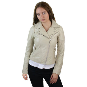 100 % Damen-Lederjacke kurz geschnitten Bikers Black Rock - Beige - Aviatrix - 16