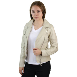 100 % Damen-Lederjacke kurz geschnitten Bikers Black Rock - Beige - Aviatrix - 17
