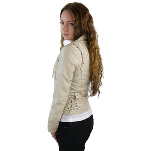 100 % Damen-Lederjacke kurz geschnitten Bikers Black Rock - Beige - Aviatrix - 18
